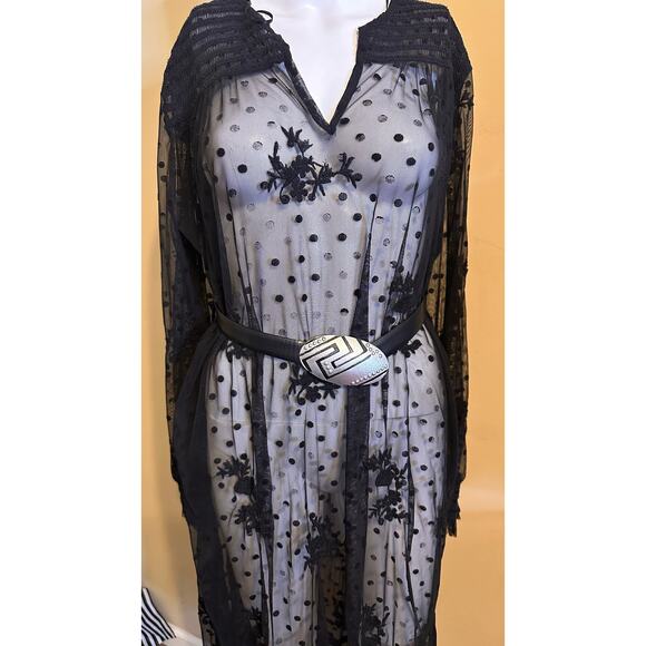 Chico’s Belt Black Leather Silver Hammered Metal Western Boho Aztec Buckle Small - Picture 7 of 9